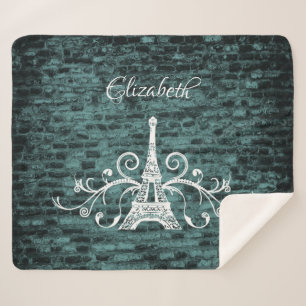 Blauwgroen Eiffel Tower Grunge Sherpa Blanket Deken