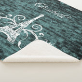 Blauwgroen Eiffel Tower Grunge Sherpa Blanket Sherpa Deken (3/4)