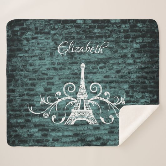 Blauwgroen Eiffel Tower Grunge Sherpa Blanket Sherpa Deken (Voorkant (horizontaal))