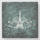 Blauwgroen Eiffel Tower Grunge Stone Onderzetter (Voorkant)