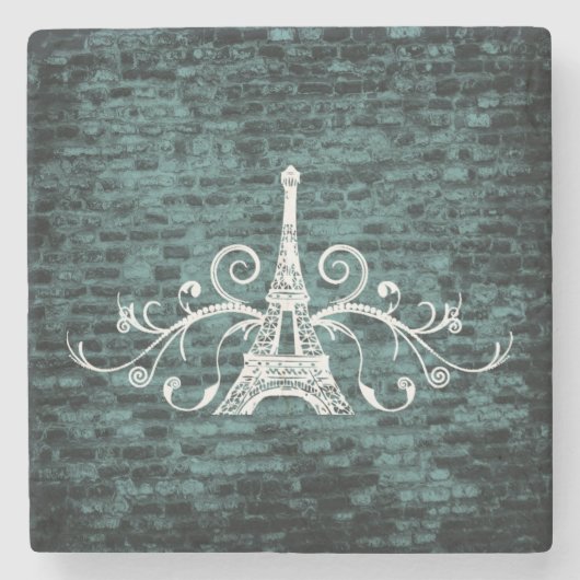 Blauwgroen Eiffel Tower Grunge Stone Onderzetter (Voorkant)