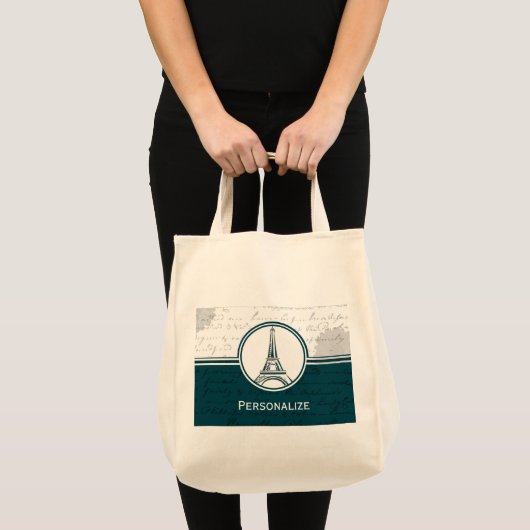 Blauwgroen Eiffeltoren Tote Bag (Voorkant (product))