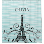 Blauwgroen Eiffeltower - Vlaams douchegordijn (Voorkant)