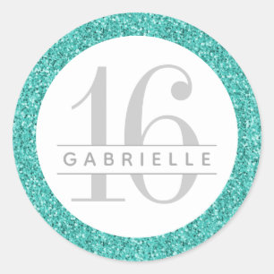Blauwgroen Eiwitblauw Glitter Birthday Favor Stick Ronde Sticker