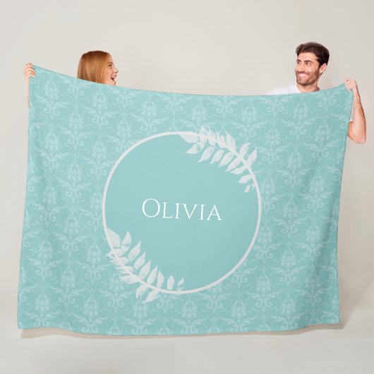 Blauwgroen Elegant Damask - Aangepaste fleece Blan Deken (In situ)