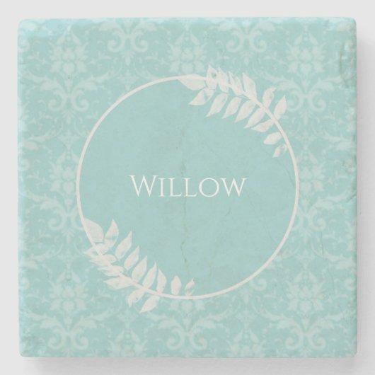 Blauwgroen Elegant Damask gepersonaliseerd Stone O Stenen Onderzetter (Voorkant)