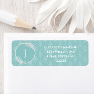 Blauwgroen Elegant Damask-label Etiket