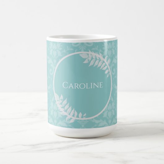 Blauwgroen Elegant Damask persoonlijke koffie Mok (Center)