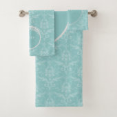 Blauwgroen Elegant Damask Persoonlijke set handdoe Bad Handdoek (Insitu)