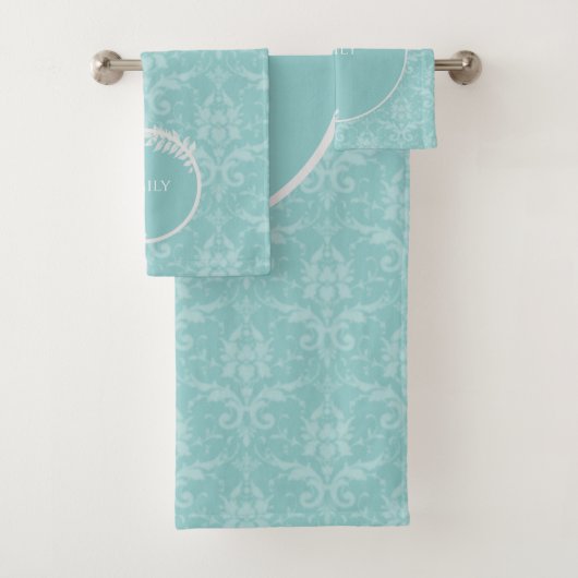 Blauwgroen Elegant Damask Persoonlijke set handdoe Bad Handdoek (Insitu)