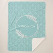 Blauwgroen Elegant Damask Persoonlijke Sherpa Blan Sherpa Deken (Voorkant)