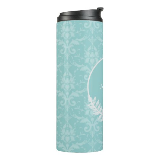 Blauwgroen Elegant Damask Persoonlijke Thermal Tum Thermosbeker (Gedraaid links)