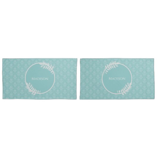 Blauwgroen Elegant Damask Pillow Hoesje Kussensloop (Voorkant-Set)