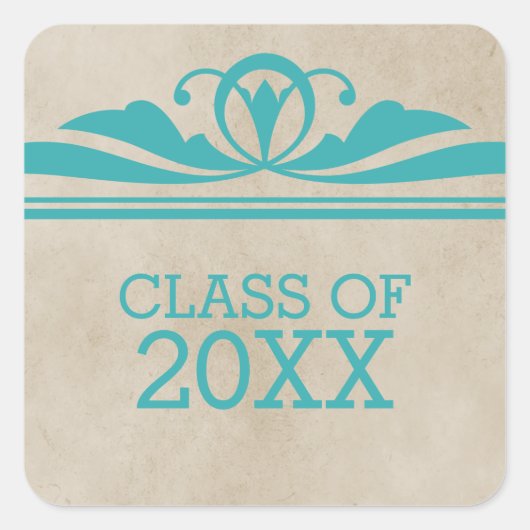 Blauwgroen Elegant Deco Afstuderen Stickers (Voorkant)
