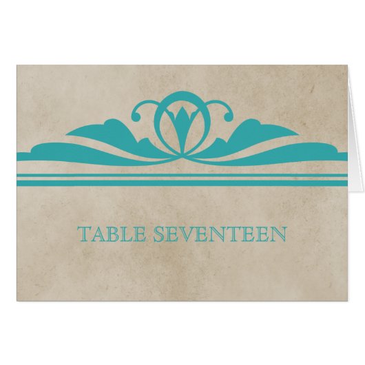 Blauwgroen Elegant Deco Table Number Kaart (Voorkant Horizontaal)
