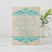 Blauwgroen Elegant Deco Wedding Invite Kaart (Staand voorkant)
