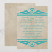 Blauwgroen Elegant Deco Wedding Invite Kaart (Voorkant / Achterkant)