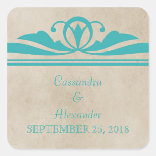 Blauwgroen Elegant Deco Wedding Stickers