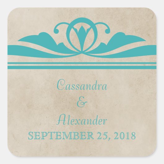 Blauwgroen Elegant Deco Wedding Stickers (Voorkant)