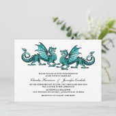 Blauwgroen Elegant Dragon Wedding Invite Kaart (Staand voorkant)