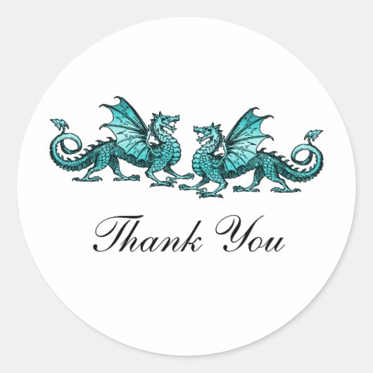 Blauwgroen Elegant Dragons Dank u Stickers (Voorkant)