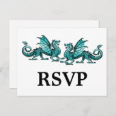 Blauwgroen Elegant Dragons Response Briefkaart (Voorkant / Achterkant)