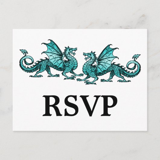 Blauwgroen Elegant Dragons Response Briefkaart (Voorkant)