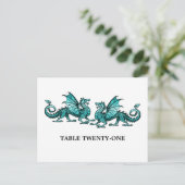 Blauwgroen Elegant Dragons Table Number Briefkaart (Staand voorkant)