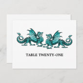Blauwgroen Elegant Dragons Table Number Briefkaart (Voorkant / Achterkant)