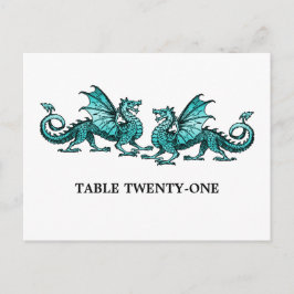 Blauwgroen Elegant Dragons Table Number Briefkaart