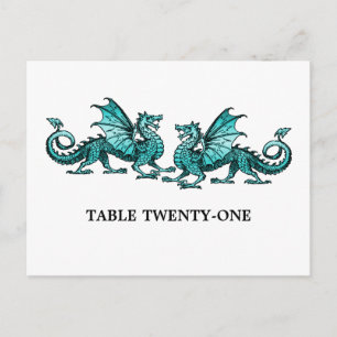 Blauwgroen Elegant Dragons Table Number Briefkaart