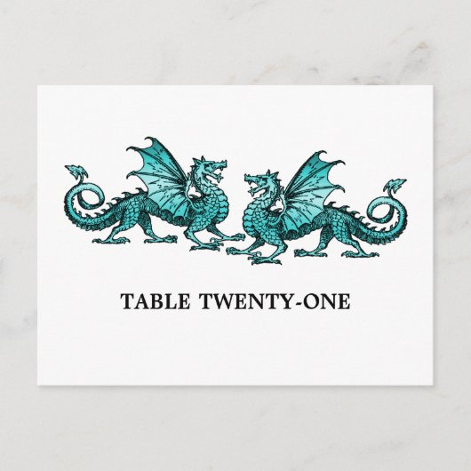 Blauwgroen Elegant Dragons Table Number Briefkaart (Voorkant)