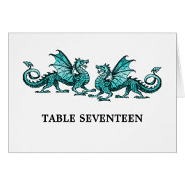 Blauwgroen Elegant Dragons Table Number Kaart