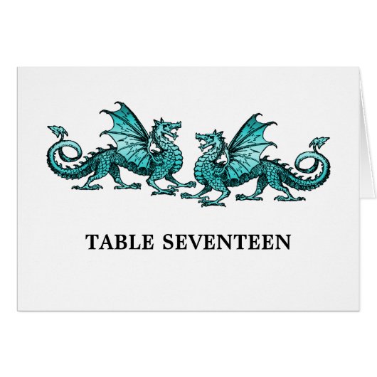 Blauwgroen Elegant Dragons Table Number Kaart (Voorkant Horizontaal)