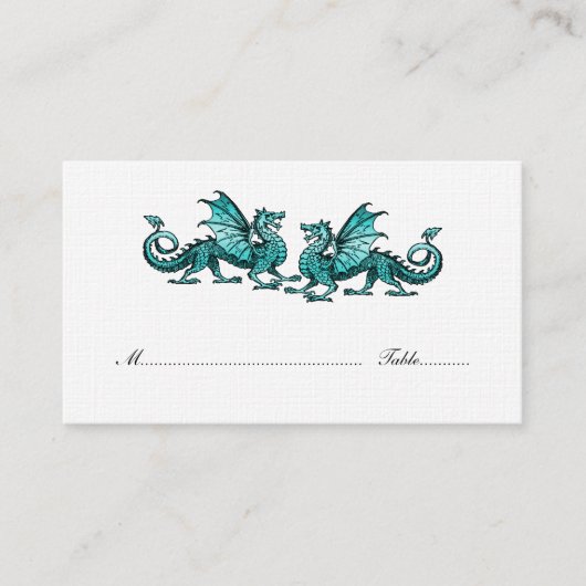 Blauwgroen Elegant Dragons Weddenschap Plaatskaartje (Voorkant)