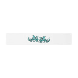 Blauwgroen Elegant Dragons Wedding Belly Bands Uitnodigingen Wikkel
