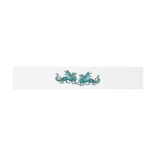 Blauwgroen Elegant Dragons Wedding Belly Bands Uitnodigingen Wikkel