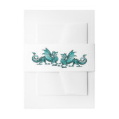 Blauwgroen Elegant Dragons Wedding Belly Bands Uitnodigingen Wikkel (Voorkant Voorbeeld)