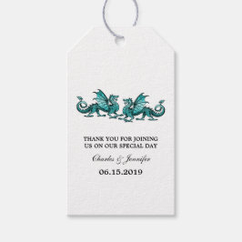 Blauwgroen Elegant Dragons Wedding Gift Labels Cadeaulabel