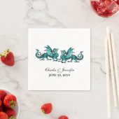 Blauwgroen Elegant Dragons Wedding Paper Napkins Servetten (Insitu)