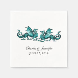 Blauwgroen Elegant Dragons Wedding Paper Napkins Servetten