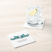 Blauwgroen Elegant Dragons Wedding Paper Onderzett Kartonnen Onderzetters (Insitu)