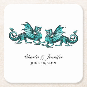 Blauwgroen Elegant Dragons Wedding Paper Onderzett Kartonnen Onderzetters