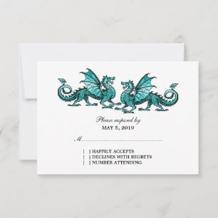 Blauwgroen Elegant Dragons Wedding Response Kaart