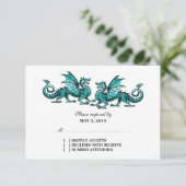 Blauwgroen Elegant Dragons Wedding Response Kaart (Staand voorkant)