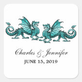 Blauwgroen Elegant Dragons Wedding Stickers (Voorkant)