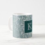 Blauwgroen Elegant Floury Monogram Mok (Voorkant links)