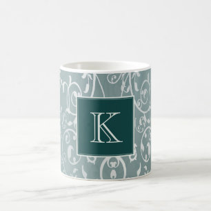 Blauwgroen Elegant Floury Monogram Mok