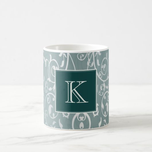 Blauwgroen Elegant Floury Monogram Mok (Center)