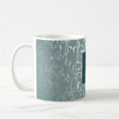 Blauwgroen Elegant Floury Monogram Mok (Links)